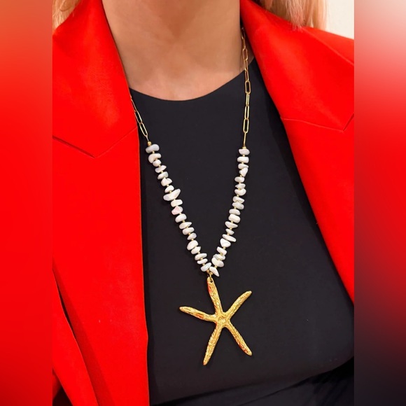 Gold Starfish Shell Necklace – Natural Seashell Beads - Picture 3 of 5